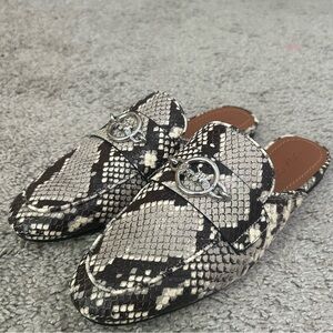 Coach Snakeskin Patterned Mules with Silver Accents